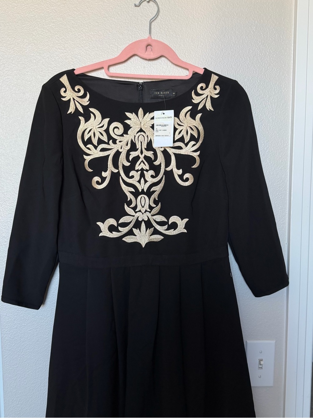 Ted Baker Black Dress with Gold Floral Embroidery